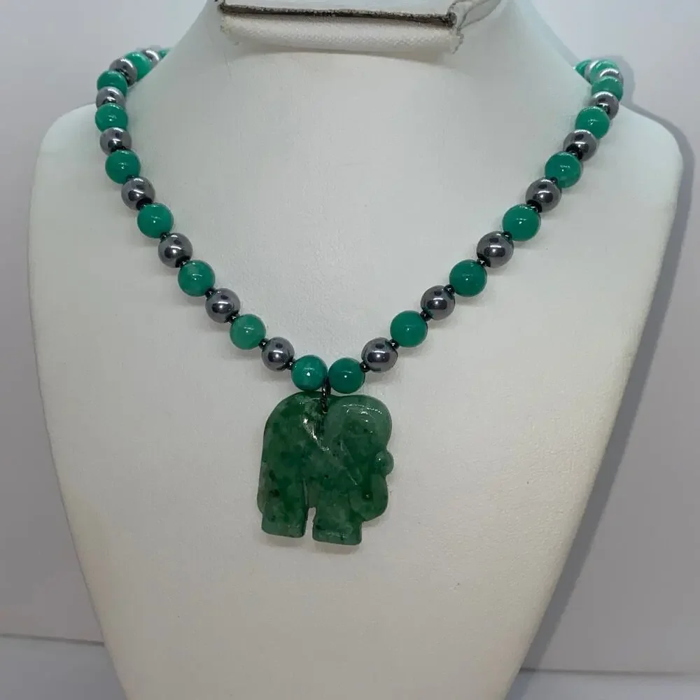 Silver Teal Blue & Green Handmade Beaded Necklace